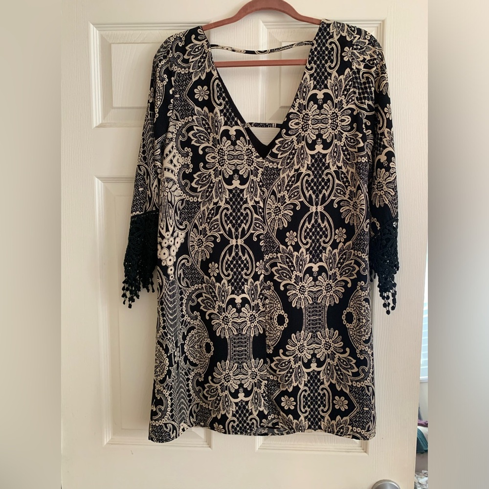 Black and beige mini dress